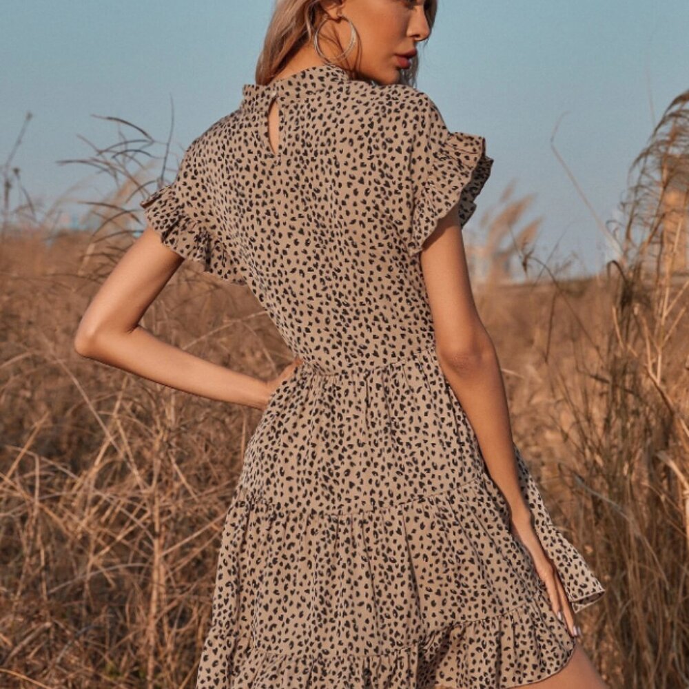 Leopard  Print Dot Ruffle Mini Dress - Picture 2 of 7